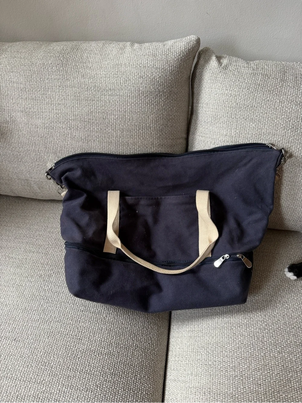 Lo & Sons Navy Canvas Duffel with Cream Handles